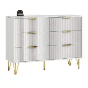 WUMAGIN - Commode &agrave; 6 tiroirs pour chambre &agrave; coucher, meuble de rangement - Blanc - Neuf