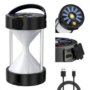 Lanterne De Camping Solaire A Led Avec Poignee, Rechargeable En Forme De Sablier, Ideale Pour Le Camping, La Randonnee Ou Les Urgences - Neuf