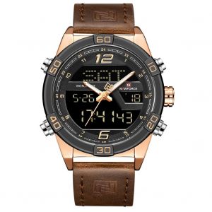 Montre-Bracelet A Quartz Etanche Naviforce Pour Homme, Tendance, Avec Bracelet En Pu (Boitier En Or Rose + Cafe) - Neuf