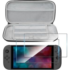&Eacute;tui Rigide pour Nintendo Switch 2 Console + 2 * Verre Tremp&eacute; Housse Rigide de Rangement Zipp&eacute;e en Mat&eacute;riau Durable Anti-Choc Accessoire pour Nintendo Switch 2 Model 2025-Noir - Neuf