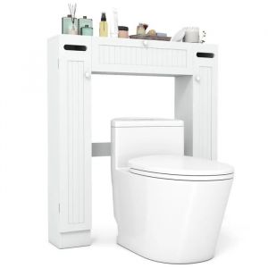 COSTWAY Meuble WC Au-dessus de Toilettes, 4 Etagère, Porte-Rouleau et 3 Portes, Anti-basculement, 87 x 18,5 x 99 cm, Blanc - Neuf