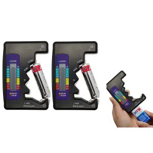 Lot de 2 testeurs de piles num&eacute;riques avec &eacute;cran LCD pour piles AA, AAA, C, D, 9V et boutons - Neuf