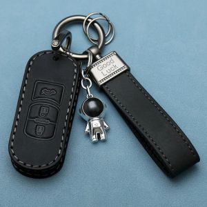 Étui pour clé de voiture haut de gamme pour Mazda 3 Axela Cx5 Cx30,adapté aux modèles de nouvelle génération,exclusif pour - Type Étui en cuir Mazda B -noir carbone + lanière + astronaute en métal - Neuf