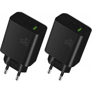 Eryi-Prise Usb C 30w Avec Port Usb-A, 2-Pack, Adaptateur Secteur, Chargeur Rapide Compatible Avec Iphone 16/15/14/13/12/11/Pro/Max/Plus/Se/16e, Samsung S24/S23/S22, Google Pixel 9/8/7 - Neuf
