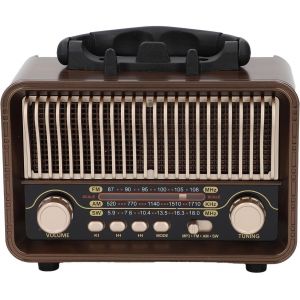 Radio Portable Am FM SW, Haut-Parleur Bluetooth5.4 Vintage Retro Bluetooth avec Une Antenne R&eacute;glable, Batterie de 1200mAh, Rechargeable de Type C, Support de T&eacute;l&eacute;phone, Carte TF - Neuf