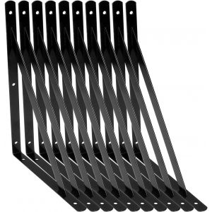 Mevronisshop-Equerre Etagere Murale, 10 Pcs Supports Triangulaires De 90 Degr&eacute;s En Acier, &Eacute;querres &Eacute;tag&egrave;res 300mm X 190mm, Support D'angle Brace Avec 50 Pcs Vis Et 20 Pcs Ancres (Noir) - Neuf