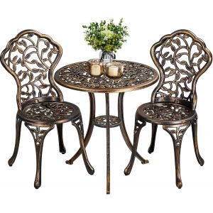 Ulteronixshop-Ensemble De Bistrot En M&eacute;tal 3 Pi&egrave;ces Set Bistrot Design Vintage Feuillage Table De Jardin Et 2 Chaises Pour Terrasse V&eacute;randa Balcon Porche Cour Bronze - Neuf