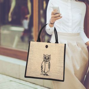 HJLIAN Grand sac de courses reutilisable en jute, sac a bandouliere, sac a linge, sac de rangement portable - Neuf
