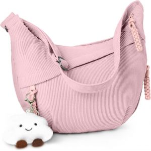 RFCBC-Sac à Bandoulière, Grand Sac à Bandoulière en Velours Côtelé, Sacs à Main avec Pendentif Nuage, Sacs Hobo Large Lanière avec Sangle Ajustable pour Femme - Neuf