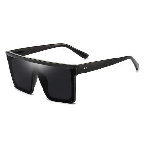Lunettes de soleil carrées surdimensionnées pour femmes hommes mode plat haut grand cadre nuancesMonture noire / lentille noire - Neuf