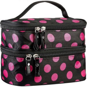 Nouveau produit,sac &agrave; cosm&eacute;tiques trousse de maquillage double couche motif de points portable r&eacute;sistant &agrave; l'usure imperm&eacute;able durable avec - Neuf