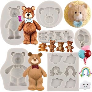 Lot De 6 Moules En Silicone En Forme D'ours-Motif Nuage Arc-En-Ciel-Pour D&eacute;coration De G&acirc;teaux-Pour F&ecirc;te Pr&eacute;natale-D&eacute;coration De Cupcakes,Bonbons,Chocolat,Argile Polym&egrave;re - Neuf