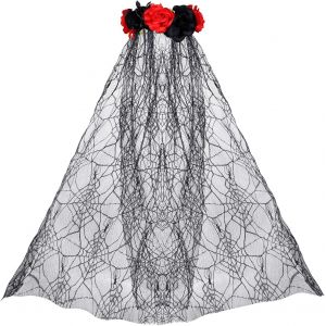 Cauc-Deguisement Halloween Femme, Halloween Bandeau Jour Des Morts Mexicain Avec Rose Voile Serre-Tete Floral Femmes D&eacute;guisement Accessoire - Neuf