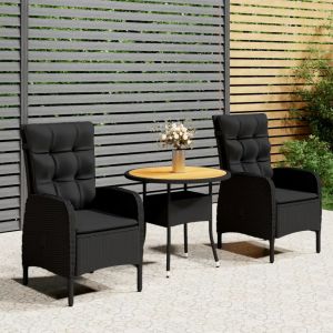 Prolenta Premium - Ensemble De Bistro De Jardin 3 Pcs R&eacute;sine Tress&eacute;e Noir - Neuf