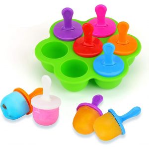 Kal-Mini Moule À Glace En Silicone, Popsicle Moules Diy Réutilisable, 7 Moules À Glaçons, En 9 Tige En Plastique Colorés, Pour Popsicles, Crèmes Glacées, Sorbets, Nourriture Pour Bébé Etc (Vert) - Neuf