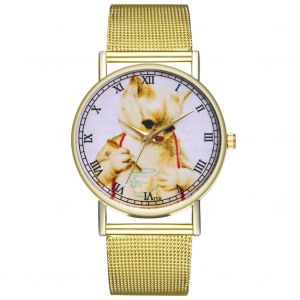 Montre-Bracelet Zhoulianfa A Quartz Avec Motif De Chat Pour Homme Et Femme, Bracelet En Maille Et Alliage - Neuf