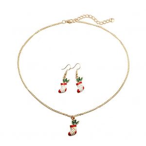 Ensemble De Bijoux Tendance En Alliage Pour Femme, Collier, Boucles D'oreilles, Accessoire De Noel (Chaussette De Noel) - Neuf