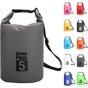 Kalanka-Gris 5l Sac Étanche Polyvalent, 2l/5l/10l/15l/20l/30l Waterproof Dry Bag Avec Longue Bandoulière Réglable Sac À Dos Confort Imperméable Pour Bateau/Kayak/Pêche/Rafting/Natation/Camping/Snowbo - Neuf