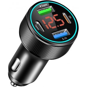 TRAHOO-4 Ports Allume Cigare USB C, 66W QC3.0 ChargeurAallume Cigare & PD 30W Chargeur Voiture avec voltm&egrave;tre LED pour MacBook Pro, iPhone, iPad, Samsung Galaxy Phone Devices - Neuf