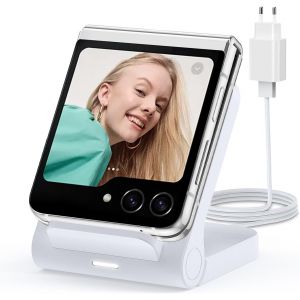 Induction Charger For Samsung Galaxy Z Flip, 15w Fast Wireless Charger For Samsung Galaxy Z Flip 7/6/5/4/3, For Motorola Razr/Razr+/Razr Ultra 2025 (Not Foldable) With Adapter, White - Neuf