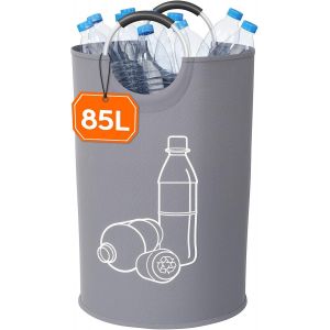 85l Collecteur De Bouteilles, Poubelle Tri Selectif Pour Plastique, Bouteilles Verre, Poubelle Exterieur De Recyclage Avec Poign&eacute;e En Aluminium, Poubelle Cuisine Rangement De Bouteilles, Gris - Neuf
