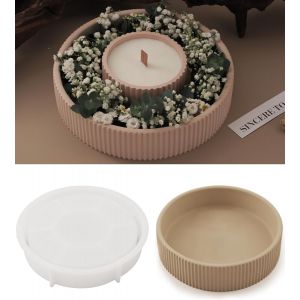 Moule En Silicone - Grand Plateau Rond En Silicone - Moule En Silicone - Moule Rond Avec Rainures - Plateau Rond En R&eacute;sine &Eacute;poxy - Avec Bord Haut - Bo&icirc;te &Agrave; Bijoux - Diam&egrave;tre : 21 Cm - Neuf