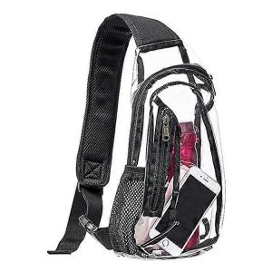 Sac à bandoulière transparent,sac à bandoulière en PVC,sac de poitrine de loisirs transparent pour la randonnée,le stade ou le concert,noir - Neuf