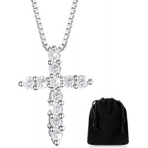 Kales-Collier De Croix En Diamant Pour Femmes Collier De Cha&icirc;ne De Croix En Plaqu&eacute; Or Blanc Collier De Pendentif En Cristal Blanc Cadeaux De Bijoux Collier De Croix Pour Femmes - Neuf