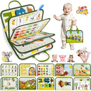 10 in 1 French Busy Board Montessori Toy 2 Years,Farm Toys Montessori Kids Fine Motor Skills and Sensory Educational Toy,Preschool Gift for Children Boy Girl 1 2 3 4 5 Years Old - Neuf