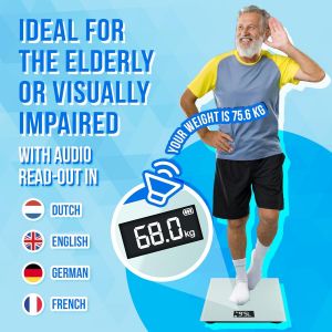 KALANKA-&reg; Balance Pese Personne Parlant | Balance Connect&eacute;e Imp&eacute;dancem&egrave;tre 4 Langues | Balance Pese Personne Impedancemetre avec Fonction Vocale et Annonce du Poids (Plastique) - Neuf
