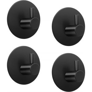 ERYI-Lot De 4 Porte-Salle De Bain Crochet Serviettes Autocollants En Acier Inoxydable Crochet- Noir Rond - Neuf