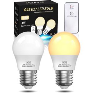Kal-Ampoule Led Avec Télécommande, Ampoule Led E27 Blanc Chaud 3000k 4w (40w Équivalent), Ampoule Led Avec 2 Modes Pour Ampoule De Veilleuse, Chambre À Coucher, Lumière Chambre De Bébé, 2pcs - Neuf