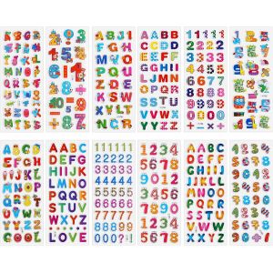 3D Lettres Autocollants pour Enfants, 12 Feuilles Alphabet Coloré Autocollant Puffy Enfants Autocollants Autocollant Numéro Autocollant DIY Décoration Décalque pour Fille Garçon Artisanat - Neuf