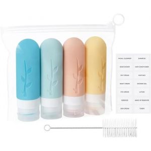 Romon Flacons de Voyage, 4 PieCes 90 ml Bouteille De Voyage Silicone, avec eTiquette et Brosse De Nettoyage, Liquide Bouteille Conte - Neuf