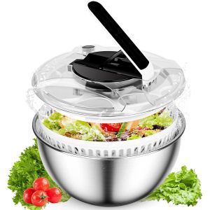 Letnerny-Essoreuse À Salade Acier Inoxydable 4,5 L Grande Sécheuse À Légumes À Pression Facile À Une Main Avec Couvercle, Ase Antidérapante, Bouton Stop Salad Spinner Pour Laitue, Légumes, Herbes, Ba - Neuf