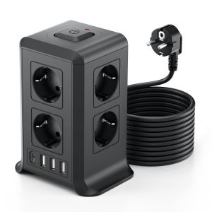 Multiprise avec Interrupteur, Tour Multiprise 8 Prises et 4 USB&iquest;3 USB-A&1 USB-C Max 5V/3.4A,Parafoudre et Surtension, 3M C&acirc;ble &agrave; la Maison et au Bureau - Neuf