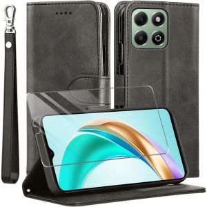 acdsgd-Coque pour Honor X6B,avec Verre tremp&eacute; Protection &eacute;cran,Antichoc TPU Housse en Cuir PU Portefeuille EtuiB&eacute;quilleFentes pour Cartes,Flip Case pour Honor X6B- Noir - Neuf