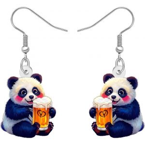 Kal-Boucles D'oreilles Panda En Acrylique - Bijoux Étranges - Cadeau Pour Les Amateurs De Bière - Pour Les Amateurs De Bière - Pour Femme Et Fille - Accessoire De Fête De La Bière - Neuf