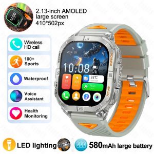 Nouveau Sport De Plein Air Montre Intelligente Hommes 2.13 "&Eacute;cran Amoled Lampe De Poche 580Mah Grande Batterie Fr&eacute;quence Cardiaque &Eacute;tanche Bt Appel Montre Intelligente.Sliver. - Neuf