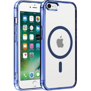 TRAHOO-Coque Magn&eacute;tique pour iPhone 8/7/SE 2022/SE 2020 4.7"",Compatible avec MagSafe Recharge sans Fil,Transparent Etui PC Dur + TPU Bumper Antichoc Anti-Rayures Protection Housse, Bleu - Neuf