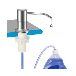 Distributeur de savon pour &eacute;vier de cuisine avec tube d'extension, nickel bross&eacute; - Neuf