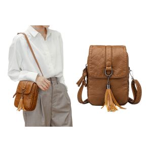 Sac bandouli&egrave;re femme pour t&eacute;l&eacute;phone, sac messager en cuir PU marron - Neuf