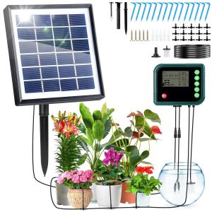 Ulteronixshop-Kit Arrosage Automatique Solaire pour Jardin, Systeme D'arrosage Automatique Goutte a Goutte avec 15M Tuyau Arrosage, Programmateur D'arrosage Automatique pour Vacances Jardin et Balcon - Neuf