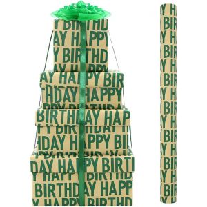 Rouleau De Papier Cadeau D'anniversaire Pour Garçons Filles Enfants, Papier Cadeau Vert Happy Birthday - 1 Mini Rouleau De 43x300cm Par Rouleau, Emballage Cadeau Pour Anniversaire, Fête, Baby Shower - Neuf