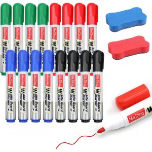 Lot De 16 Marqueurs Effaçables À Sec Pour Tableau Blanc 4 Couleurs Avec 2 Gommes Pour Tableau Blanc | Marqueurs Effaçables Pour Tableau Blanc De 1,5 Mm Pour Bureau, École, Maison - Neuf