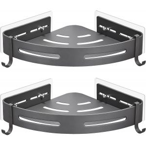 &Eacute;tag&egrave;re de Douche d'angle sans Per&ccedil;age Adh&eacute;sif Etagere de Rangement Douche Angle Organisateur Salle de Bain Argent en Aluminium Mural 2 Pi&egrave;ces Porte Gel Shampoing Douche - Neuf