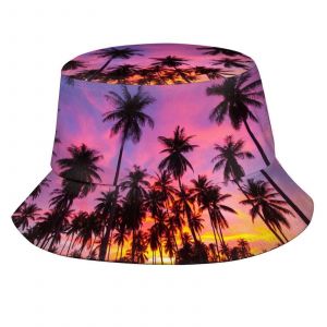 Tropical Palm Tree Coucher De Soleil Seau Chapeaux De Soleil De La Mode De La Pac Pliable Extérieure Hawaii Pêcheur Chapeau Pour Les Femmes Et Les Hommes - Neuf