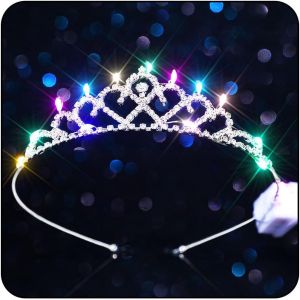 Kal-Diadème Lumineux Et Couronnes Avec Strass Led En Cristal Argenté - Couronne De Princesse - Costume D'anniversaire - Tiare De Fête - Accessoire De Cheveux Pour Femmes Et Filles - Neuf