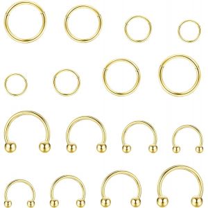 Nbgcm-16 Pièces 16g Piercing Nez Anneaux Acier Chirurgical Clicker Segment Anneau Nez Piercing Fer À Cheval Piercing Oreille Anneau Argent/Or Piercing Helix Conch Tragus Septum 6-12mm - Neuf