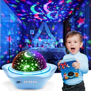[Boite Cadeau] Veilleuse Enfant,6 Films Veilleuse B&eacute;b&eacute;,15 Couleurs 3 Luminosit&eacute; Projecteur Ciel Etoile,Lampe Enfant Rechargeable,Lampe Etoile Projection Rotation &Agrave; 360&deg; Bebe - Neuf